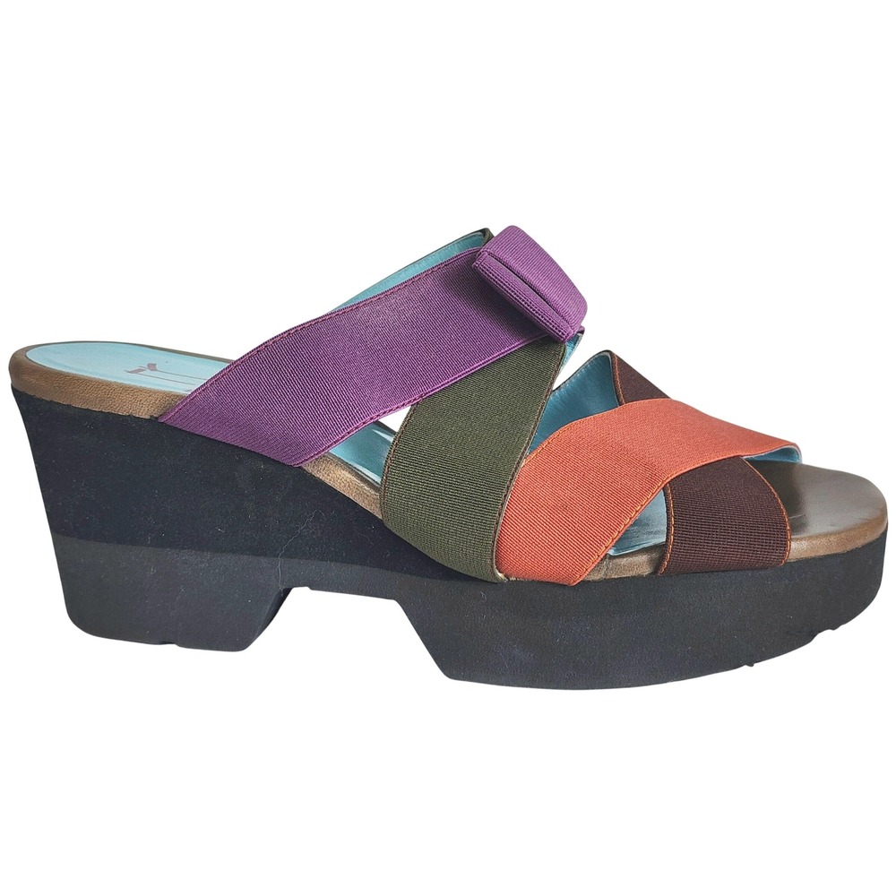 Thierry Rabotin Multi Color Ribbon Strap Platform Wedge Sandals Italy Size 37